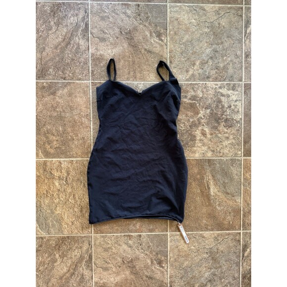 Skims Raw Edge Slit Front Mini Dress Onyx Size Medium - Picture 2 of 7